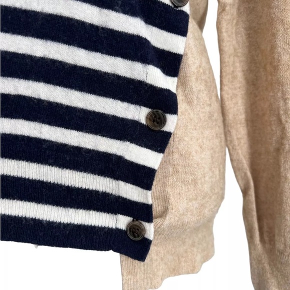 J Crew striped button flap wool pullover sweater elbow patches tan womens size M - Picture 7 of 13